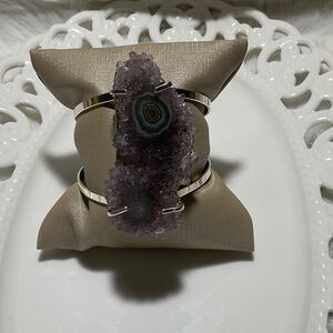 Silver and Purple Geode Cuff Bracelet